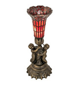 Twin Cherub Tiffany Pond Lily 13 Inches H Mini Lamp by Meyda Tiffany - 151921-TC