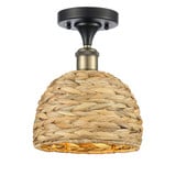 Woven Rattan 1 Light Semi Flush Mount 10 and 8 Inch Wide by Innovations - 516-1C-RBD-8