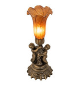 Twin Cherub - 13 Inch One Light Pond Lily Mini Table Lamp by Meyda Tiffany - 11009-TC