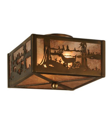 Deer at Lake 2 Light Flush Mount 7 x 14 In by Meyda Tiffany - 148125