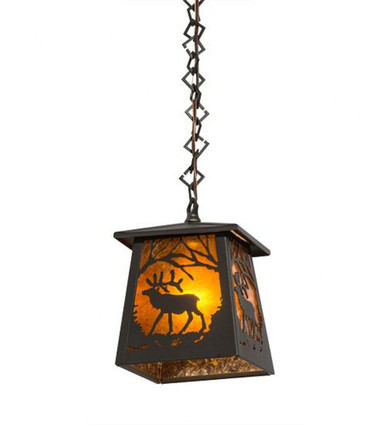 Elk at Dawn 1 Light Square Mini Pendant 13 x 10 Inches by Meyda Tiffany - 178384