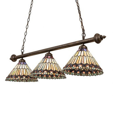Tiffany Jeweled Peacock 3 Light Island Pendant 64 x 12 Inch by Meyda - 270445