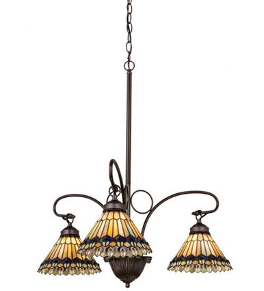 Tiffany Jeweled Peacock 3 Light Oversized Chandelier by Meyda Tiffany - 16094