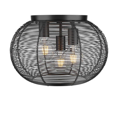Calypso 3 Light Flush Mount 10 Inch Tall and 15 Inch Wide by Golden - 6802-FM BLK