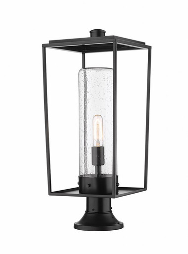 Sheridan 1 Light Outdoor Pier Mount with Seedy Glass 24.5 x 10 In by Z-Lite - 594PHBR-553PM-BK