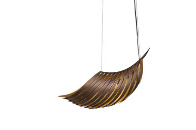 Palmera 1 Light Curved Leaf Pendant 30 Inch Wide by Justice Design - NSH-8323-SFBZ