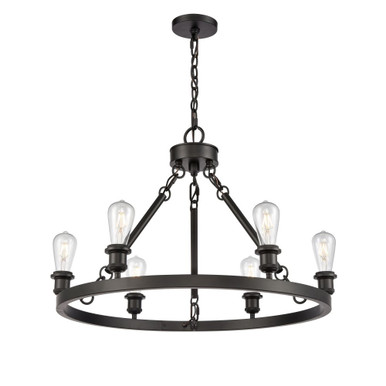 Saloon 60W 6 LED Chain Hung Chandelier 19.75 X 30 Inch Wide by Innovations - 830-BK-LED
