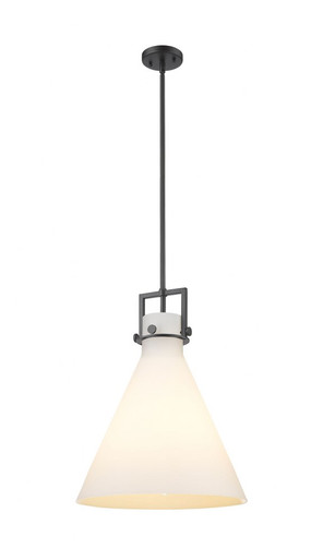 Newton Cone 1 Light Stem Hung Pendant 20.38 and 16 Inch Wide by Innovations - 411-1SL-BK-G411-16WH