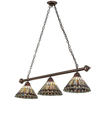 Tiffany Jeweled Peacock 3 Light Island Pendant 25 x 12 Inch by Meyda - 268382