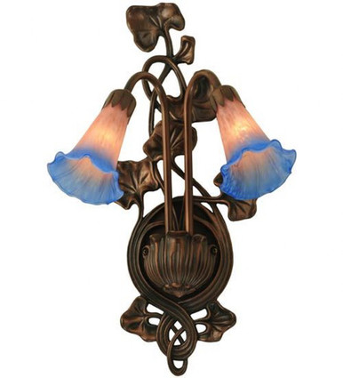 Pink Blue Pond Lily 2 Light Wall Sconce by Meyda Tiffany - 17502
