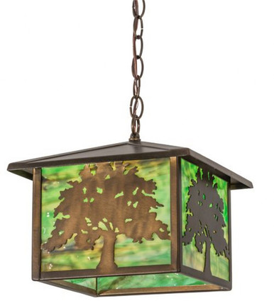 Oak Tree 1 Light Square Hanging Lantern Pendant 14 x 17 Inch by Meyda - 29274