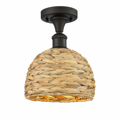 Woven Ratan 1 Light 8 Inch Wide Semi Flush Mount by Innovations - 516-1C-OB-RBD-8-NAT