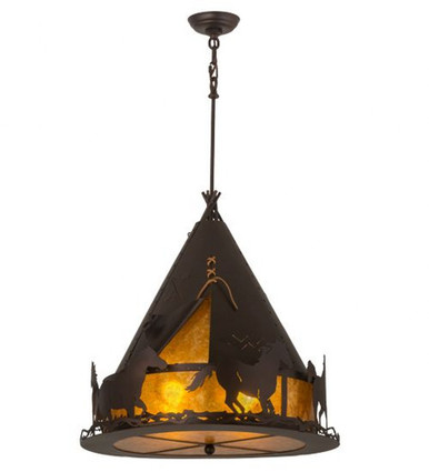 Teepee with Running Horses 4 Light Pendant 40 x 24 Inches by Meyda Tiffany - 163123