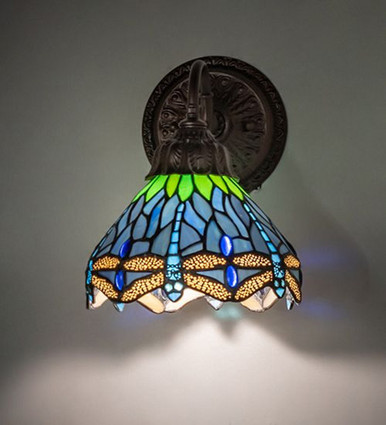 Tiffany Hanginghead Dragonfly 1 Light Wall Sconce 9.5 x 7 Inches by Meyda - 270889