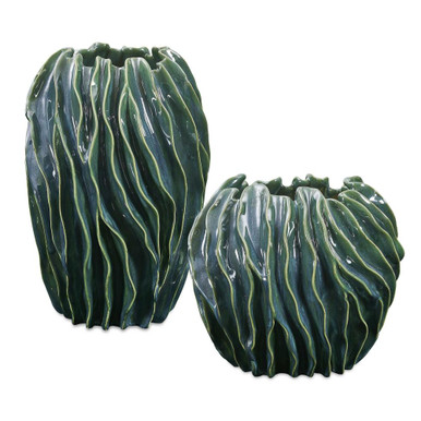 Veridian Ridge Vase (Set of 2) 15 Inch Tall and 9.5 Inch Wide by Uttermost - 18325