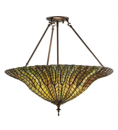 Tiffany Lotus Leaf 3 Light 24 Inch Wide Semi Flush Mount by Meyda Tiffany - 149761