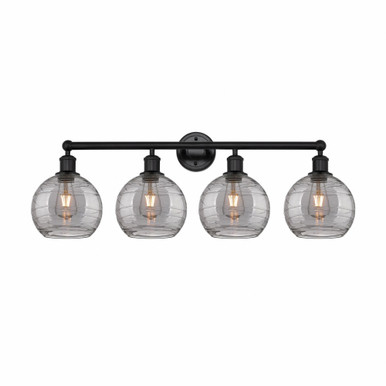Athens Deco Swirl 4 Light Bath Vanity 12.13 X 35 Inch Wide by Innovations - 616-4W-BK-G1213-8SM
