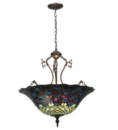 Tiffany Peacock Feather 3 Light Large Pendant by Meyda Tiffany - 38159
