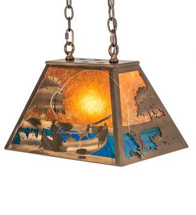 Bass and Fisherman 1 Light Oblong Pendant 18 x 12 Inches by Meyda Tiffany - 216861