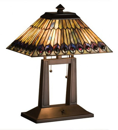 Tiffany Jeweled Peacock 2 Light Oblong Desk Lamp by Meyda Tiffany - 26300