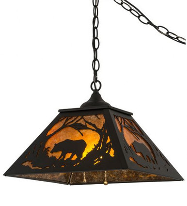 Bear at Dawn 2 Light Square Pendant 15 x 22 Inches by Meyda Tiffany - 185546