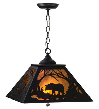 Bear at Dawn 2 Light Square Pendant 16 x 22 Inches by Meyda Tiffany - 15726