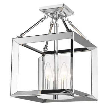 Smyth 3 Light Semi Flush Mount 16.5 Inch Tall and 11.75 Inch Wide by Golden - 2074-SF CH-CLR