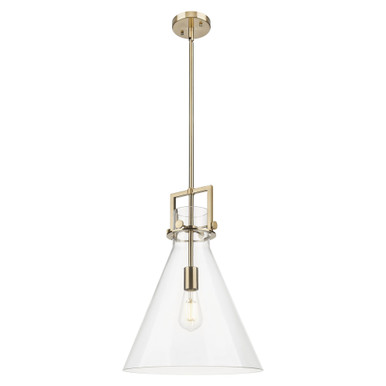 Newton Cone 1 Light Stem Hung Pendant 17 and 14 Inch Wide by Innovations - 411-1SL-CB-G411-14CL