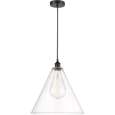 Berkshire Glass 100W 1 LED Cord Cone Pendant 17X16 Inch Wide by Innovations - 616-1P-BK-GBC-162-LED