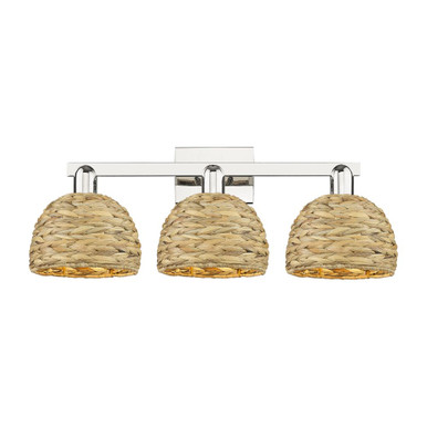 Woven Rattan 3 Light Bath Vanity 10.5 Inch and 27 Inch Wide by Innovations - 716-3W-PN-RBD-8-NAT