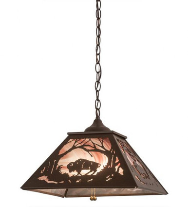Buffalo at Dawn 2 Light Square Pendant 16 x 22 Inches by Meyda Tiffany - 177227
