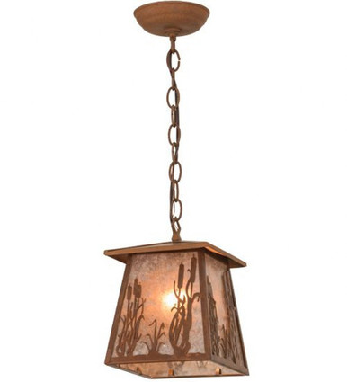 Reeds & Cattails 1 Light Square Pendant 14 x 10 Inches by Meyda Tiffany - 154309