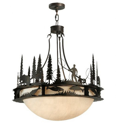 Fisherman Grizzly Bear 6 Light Inverted Pendant 45 x 32 Inch by Meyda - 120160