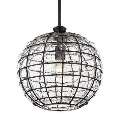 Powell 1 Light Medium Pendant by Golden - 1096-M BLK-SD