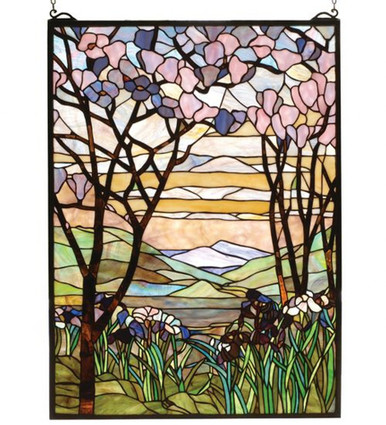 Tiffany Magnolia & Iris 30 Inch Stained Glass Window by Meyda Tiffany - 98589