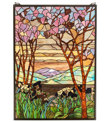 Tiffany Magnolia & Iris 40 Inch Stained Glass Window by Meyda Tiffany - 12514