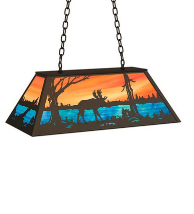 Moose at Lake 6 Light Oblong Pendant 18 x 17 Inch by Meyda Tiffany 234281 - 234281