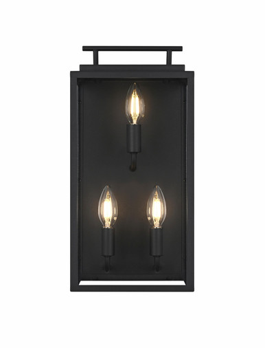 Valentin 3 Light Outdoor Wall Mount 17 Inch Tall and 8 Inch Wide by Elegant - OD418W17BK