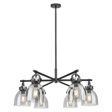 Newton Bell 6 Light Stem Hung Chandelier 26 Inch Wide by Innovations - 410-6CR-BK-G412-7SM