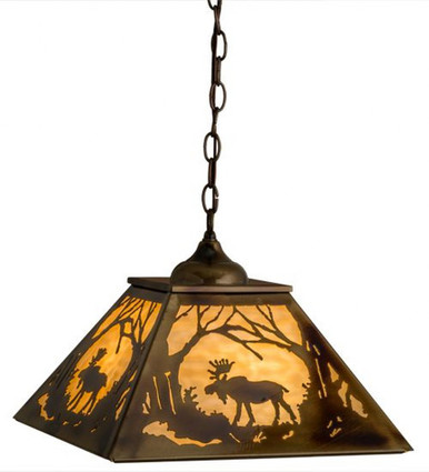 Moose at Dawn 3 Light Square Pendant 14.5 x 22.5 Inches by Meyda Tiffany - 164023