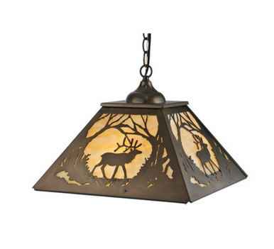 Elk at Dawn 2 Light Square Pendant 17 x 22.5 Inches by Meyda Tiffany - 51426