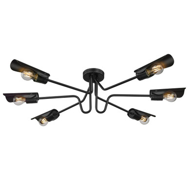 Newton 6 Light 39.63 Inch Wide Semi Flush Mount by Golden - 1040-6SF BLK