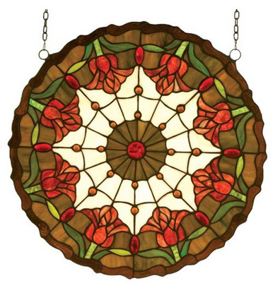 Colonial Tulip 18 Inch Stained Glass Window by Meyda Tiffany - 14757