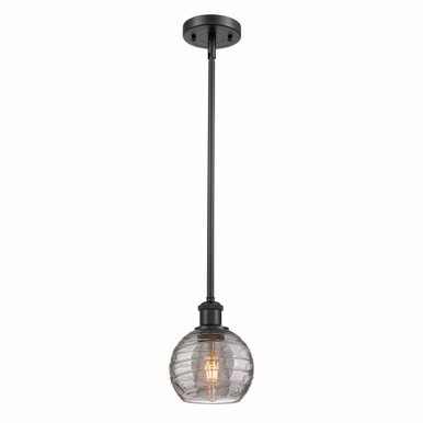 Athens Deco Swirl 1 Light Stem Hung Mini Pendant 7.63 X 5.88 by Innovations - 516-1S-BK-G1213-6SM