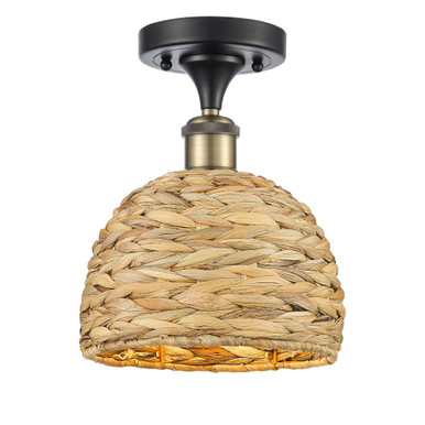 Woven Rattan 1 Light Semi Flush Mount 10 and 8 Inch Wide by Innovations - 516-1C-RBD-8