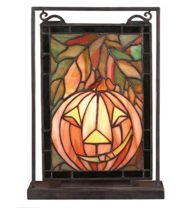 Jack O'Lantern 10.5 Inch 1 Lighted Mini Tabletop Window by Meyda Tiffany - 65267