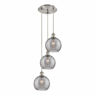 Athens Deco Swirl 3 Light Cord Hung Multi Pendant 30.38X14.5 by Innovations - 113B-3P-SN-G1213-8SM
