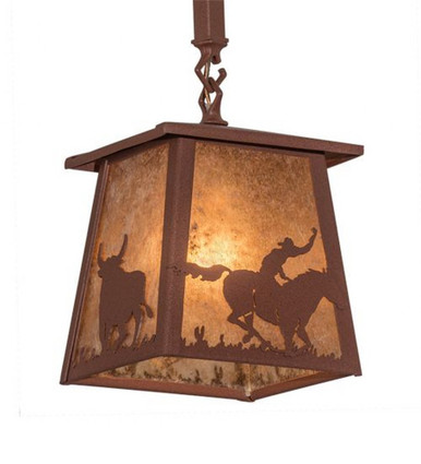 Cowboy & Steer 1 Light Square Pendant 87 x 10 Inches by Meyda Tiffany - 169618