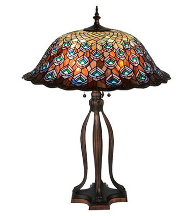 Tiffany Peacock Feather 30 Inch 3 Light Table Lamp by Meyda Tiffany - 28504