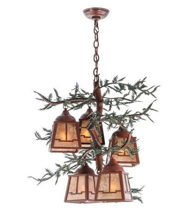 Pine Branch Valley View 5 Light Chandelier 28.5 x 28 Inch W by Meyda - 142072